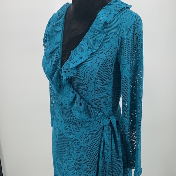 NWT Lilly Pulitzer Dress size Small Tiki Wrap Ruffle Tidal lace teal - Picture 6 of 11